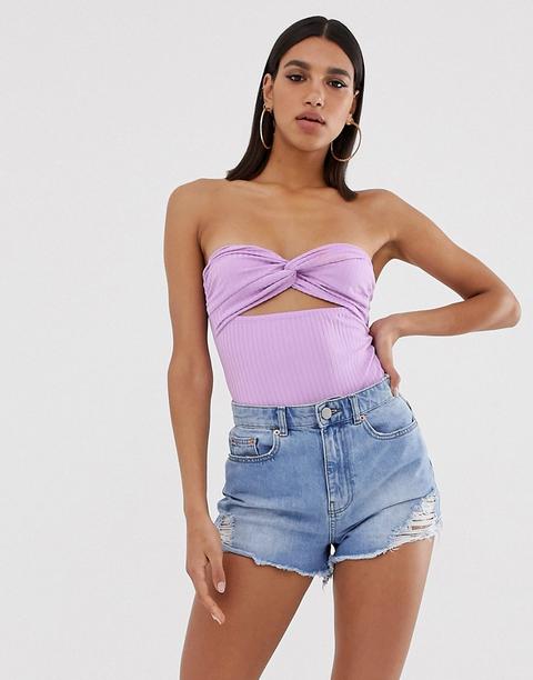 Body Palabra De Honor Con Canalé Ancho Y Abertura Retorcida En La Parte Delantera De Asos Design-violeta