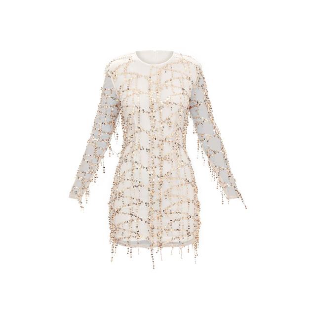 rose gold sequin detail long sleeve bodycon dress