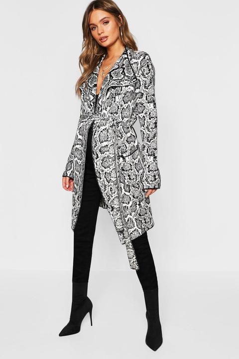 Snake Print Belted Cardigan