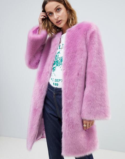 asos pink faux fur coat