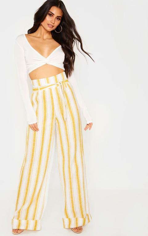 Yellow Stripe Belt Waist Wide Leg Trouser