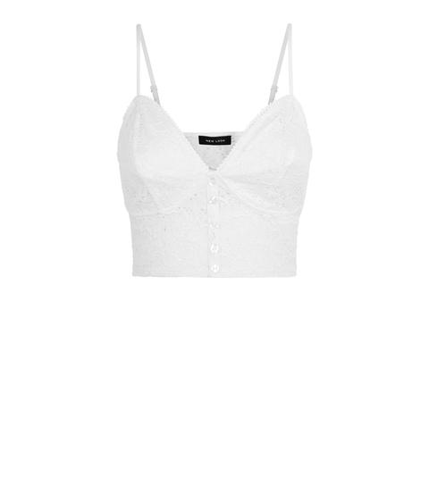 Off White Lace Button Front Bralette New Look