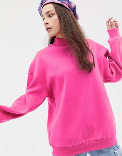 Bershka - Maglione Oversize Accollato Rosa Fluo - Rosa