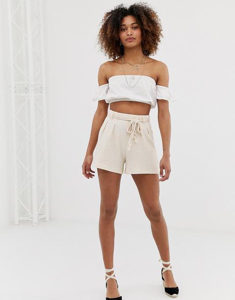 Asos Design Textured Short With Rope Belt-cream