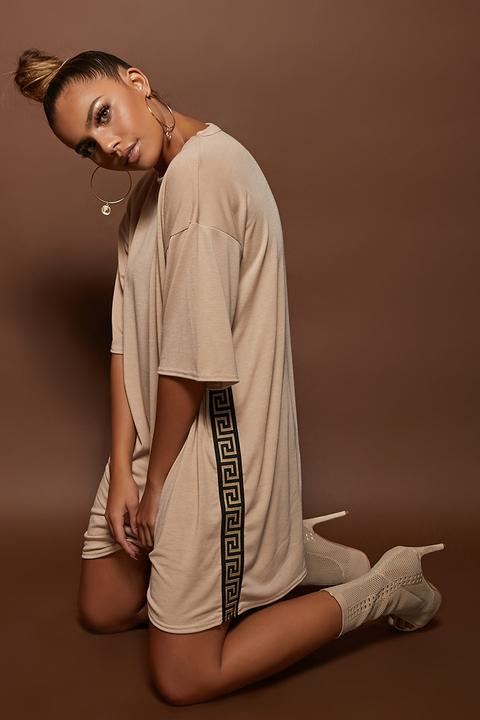 Stone Dresses - Alectrona Stone Greek Key Tape Trim T Shirt Dress