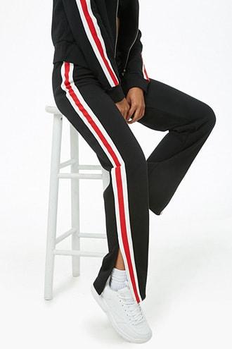 Forever 21 Striped-trim Fleece Sweatpants Black/white