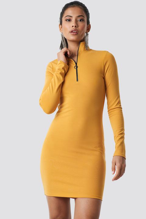 Hannalicious X Na-kd High Neck Zip Dress - Yellow