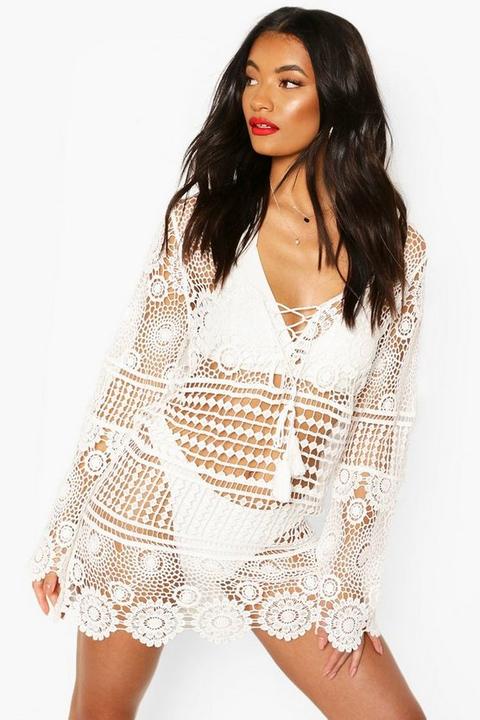 Crochet Beach Dress - Blanc Cassé - L, Blanc Cassé