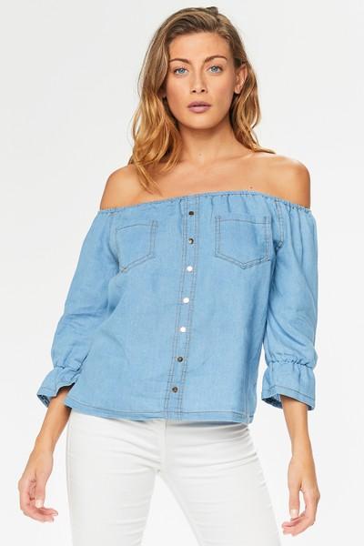 Dani Blue Denim Bardot Top