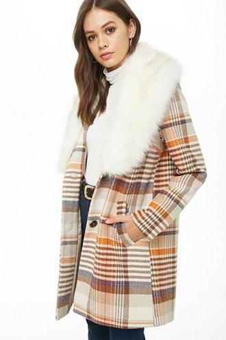 Faux fur plaid outlet coat