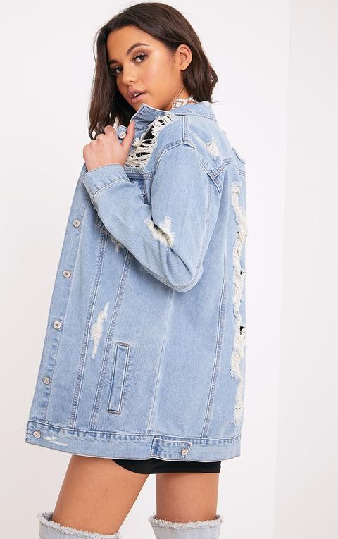 Glory Light Wash Distressed Long Line Denim Jacket