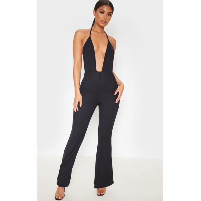 bandage plunge flared leg jumpsuit