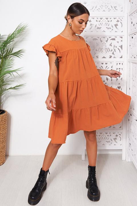 Monet Rust Frill Smock Dress