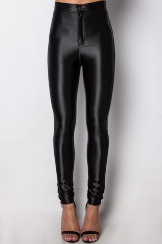 Gia Black Shiny High Waisted Disco Pants