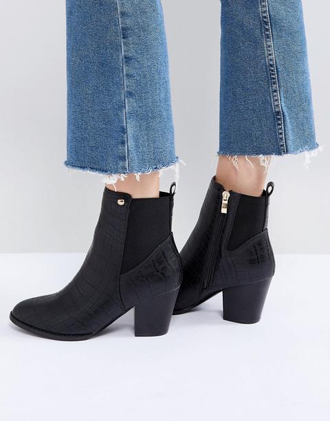 Botines De Tacón De Efecto Piel De Serpiente En Negro De Glamorous