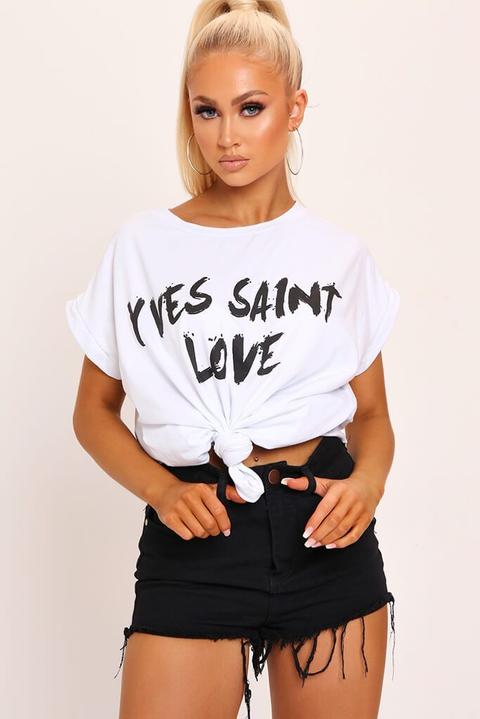 White Saint Love Print Oversized Tshirt