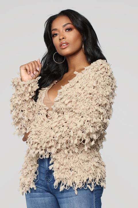 Regina Fringe Cardigan - Taupe