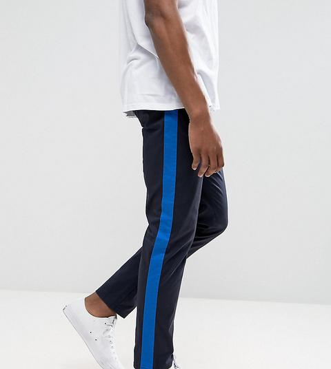 Pantalones Capri De Corte Slim En Azul Marino Con Raya Lateral De Asos Tall