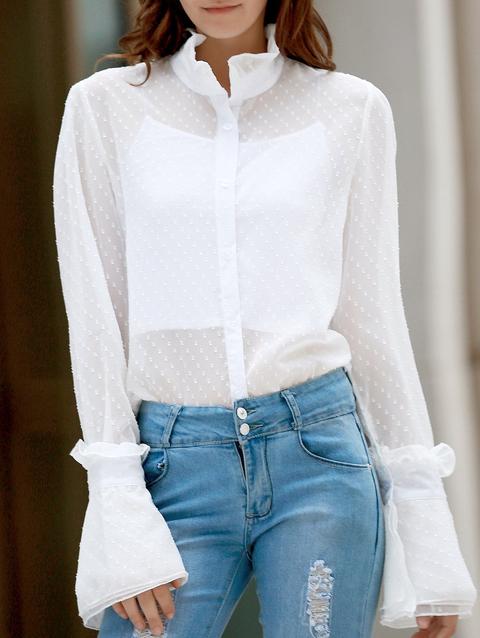 Scollo Frilled Shirt See-through Tratteggiata