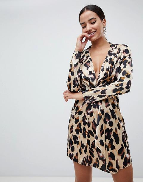 Vestido Con Nudo Delantero Y Estampado De Leopardo De Missguided-multicolor