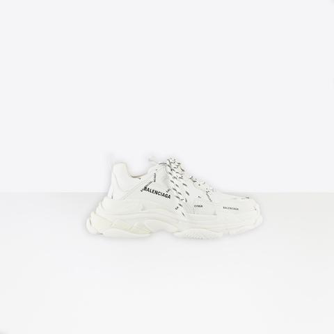 Allover Logo Triple S Sneaker In Black And White Double Foam And Mesh