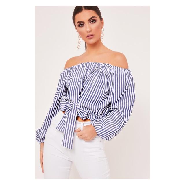 navy bardot top