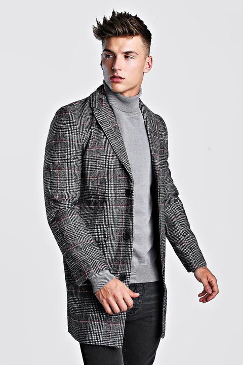 Pardessus À Carreaux En Laine Homme - Gris - S, Gris