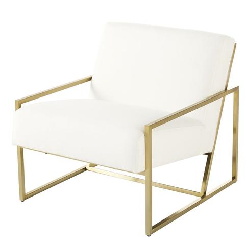 Fauteuil En Coton Blanc Et Pieds En Métal Doré