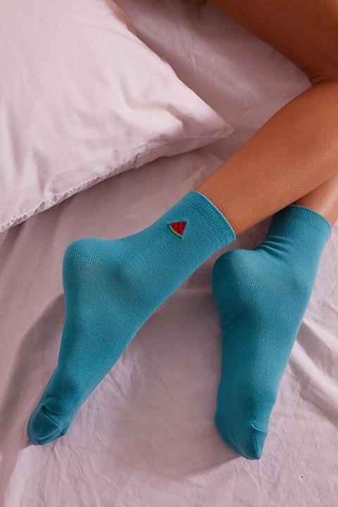 Uo Green Embroidered Motif Socks