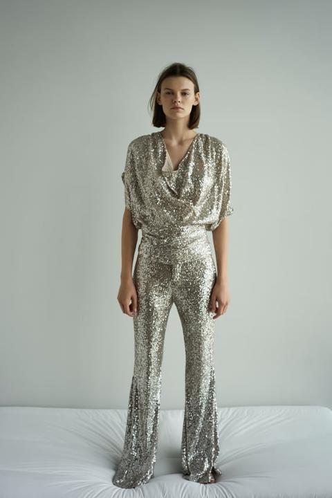 Flared Sequin Pants from Zara on 21 Buttons