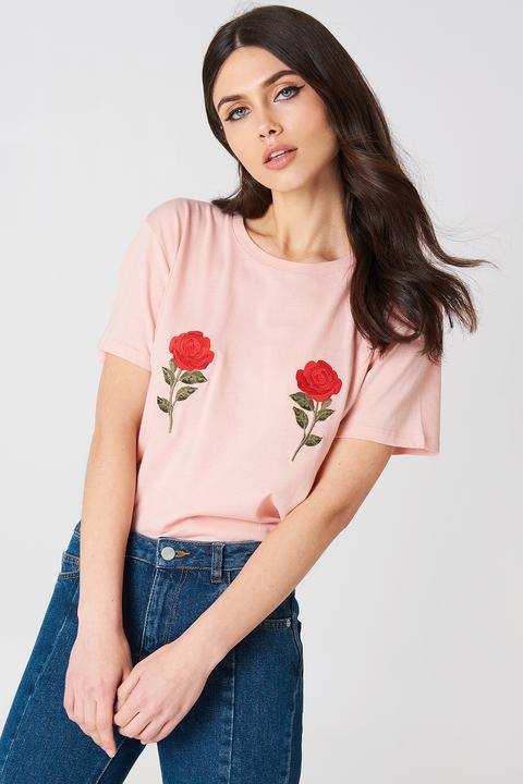 Na-kd Flower Embroidery Tee - Pink