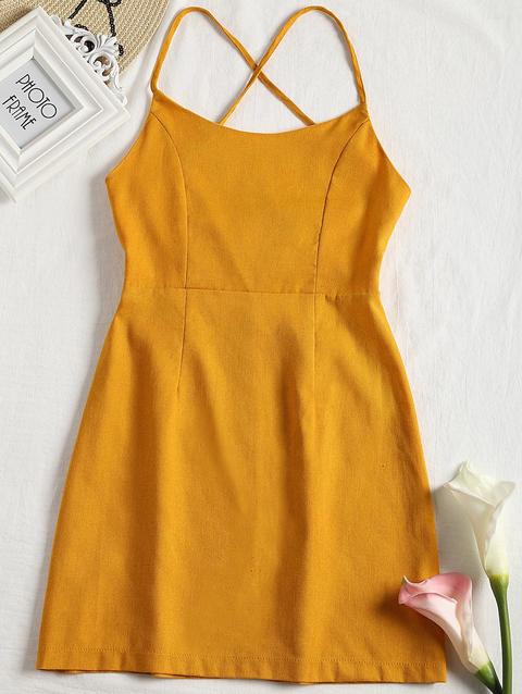Mini Vestito A Canotta Con Bretelle Incrociate Zippato Indietro Earthy