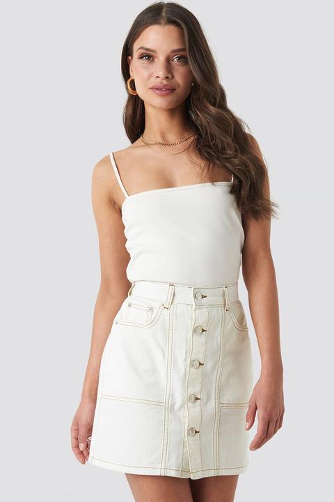 Contrast Stitch Button Up Mini Skirt Beige