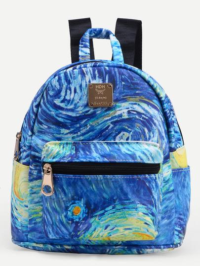 Zaino In Ecopelle Stampa Notte Stellata Blu