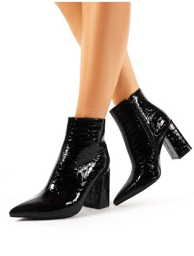 Hollie Pointed Toe Ankle Boots In Black Croc