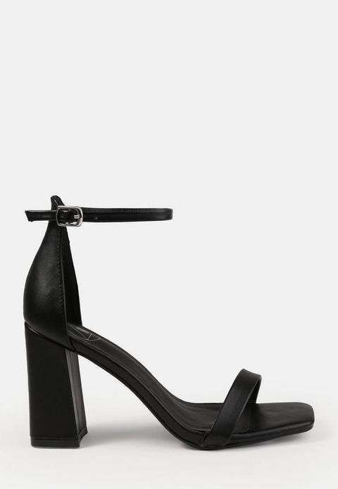 Black Barely There Square Toe Block Heels, Black