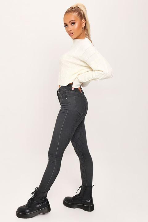 Black Snake Print Skinny Jeans