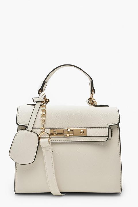 Womens Structured Mini Lock Crossbody Bag - White