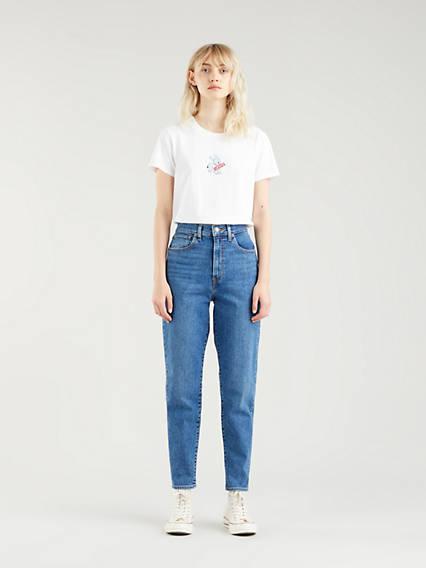 High Waist Taper Mom Jeans - Blue