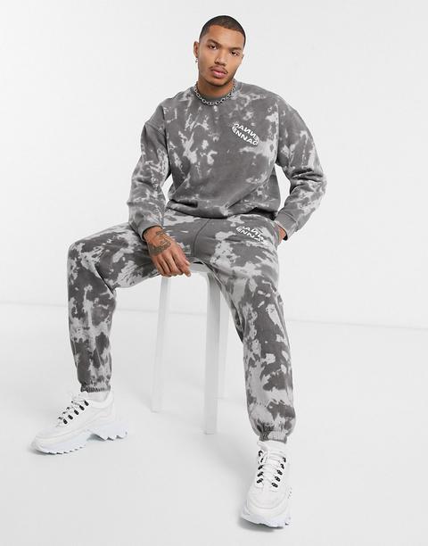 Mennace Tie Dye Jogger With Print In Grey-black