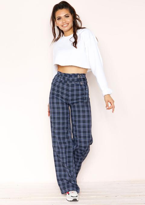 Avia Navy Check Buckle Flare Trousers