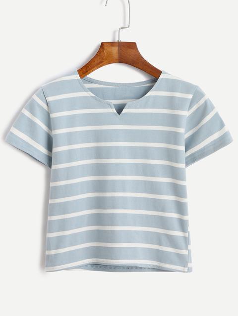 T-shirt A Taglio Taglio A Righe Blu A Righe Blu