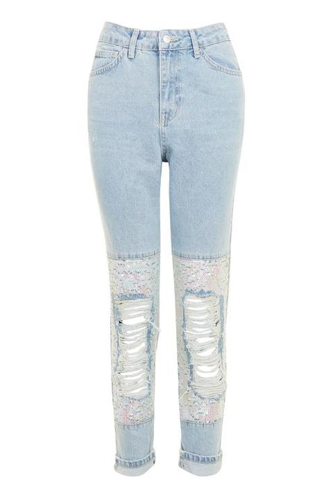 Moto Sequin Knee Mom Jeans