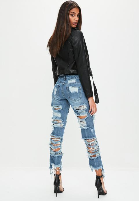 Blue Thrashed Straight Leg Jeans