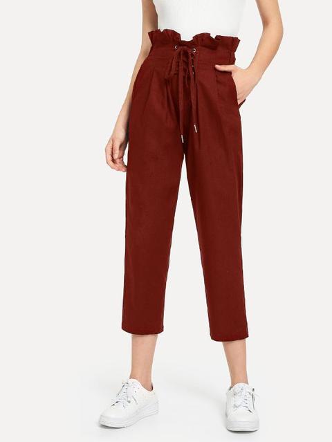 Frill Trim Lace Up Pants