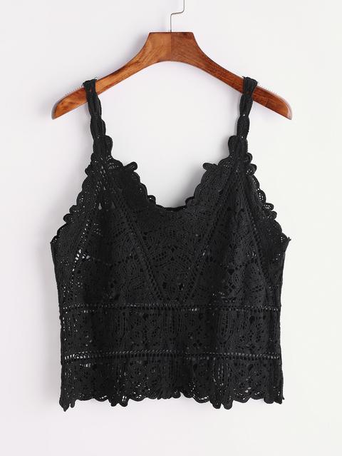 Black Crochet Hollow Out Cami Top