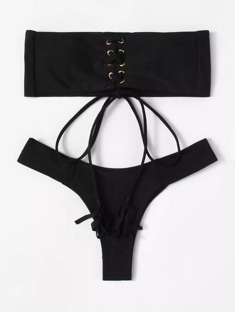 Lace Up Bandeau Bikini Set