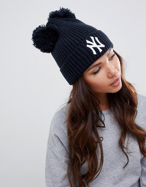 New Era Navy Double Pom Ny Beanie-blue