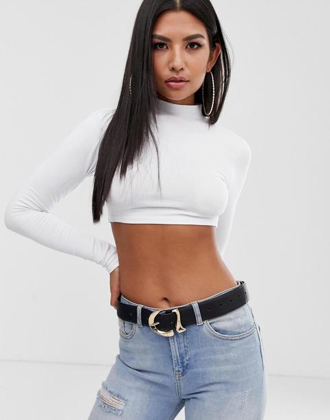 Asos Design Super Crop Turtle Neck Top In White