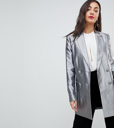 Asos Tall Longline Blazer In Metallic 